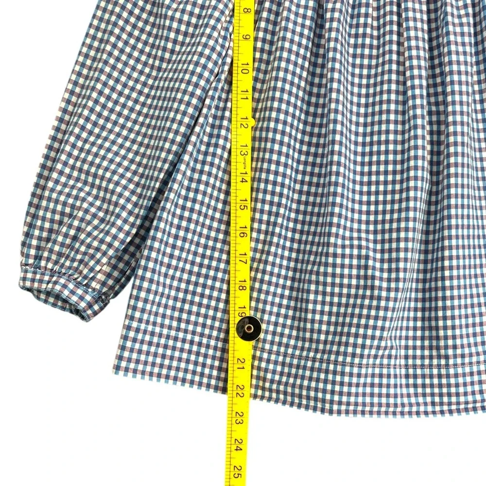 J. Crew Gingham Square Neck Long Sleeve‎ Peasant Blouse Size 2 Blue White
